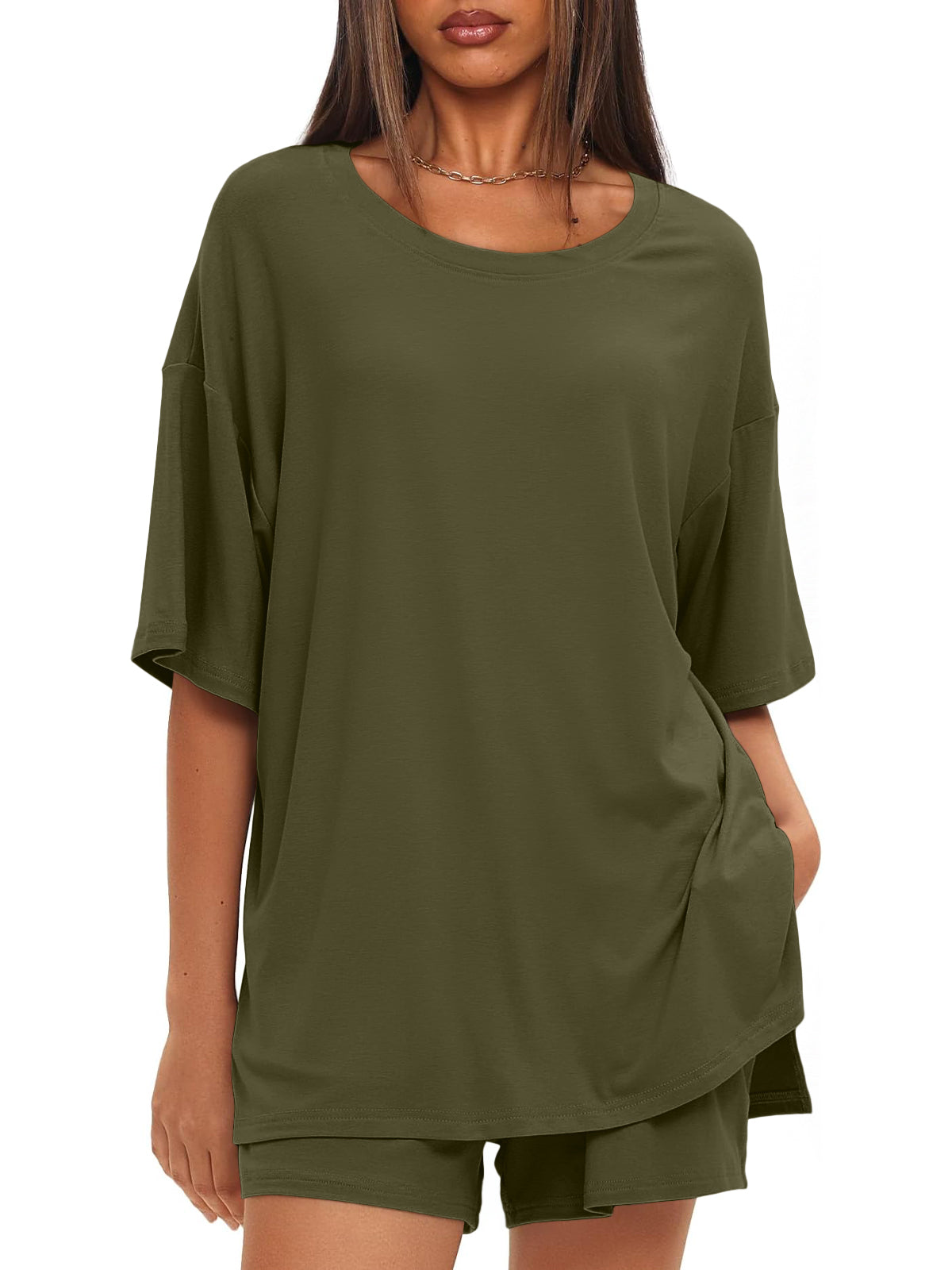 SUNBS 2 Piece Lounge Set for Women Matching Sets Oversized Top and Shorts Sweatsuit Travel Airport Outfit