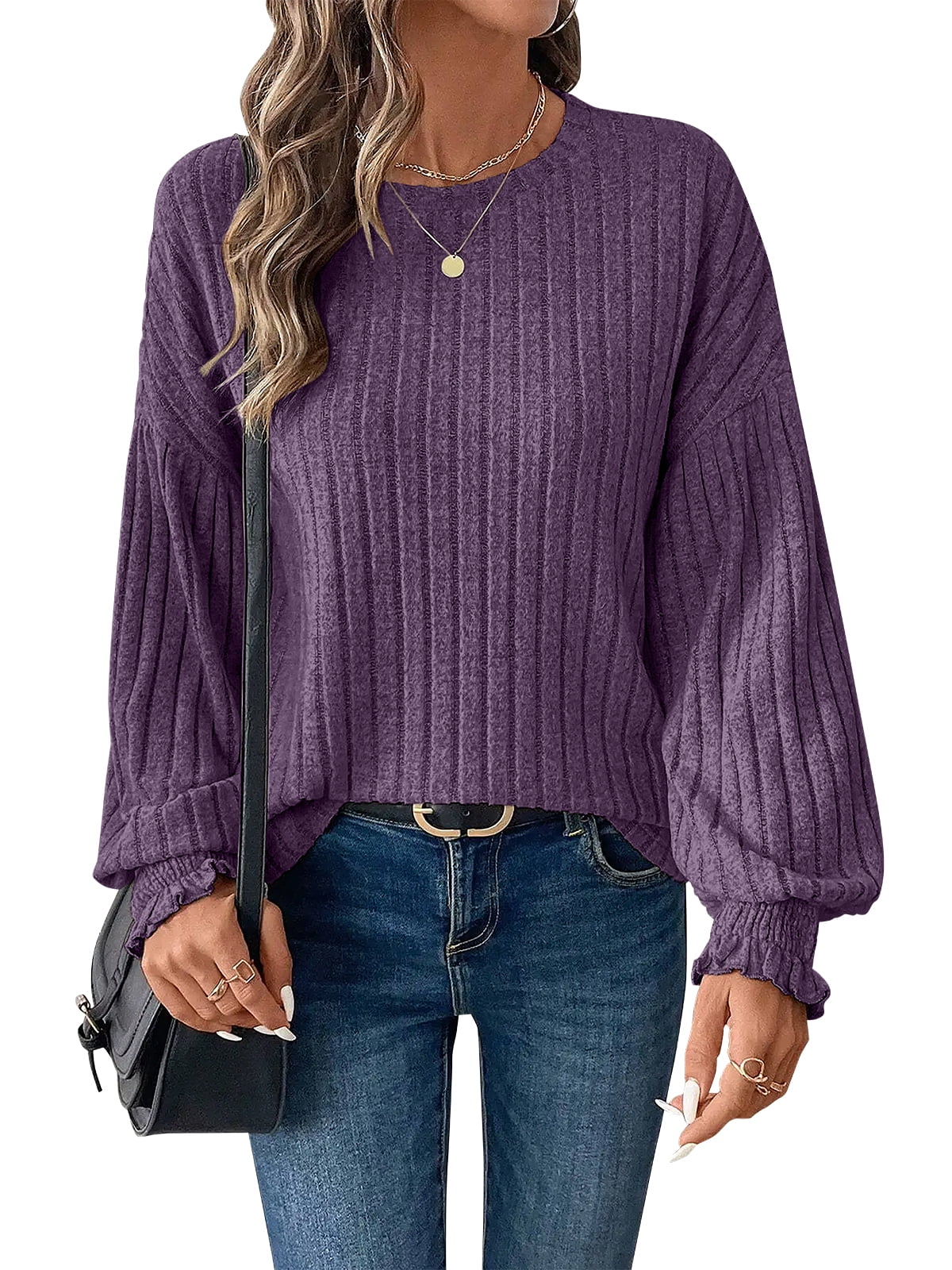 SUNBS Long Sleeve Shirts for Women Tops Fall Fashion Outfits Crewneck Sweaters Trendy Blouse Dressy Casual