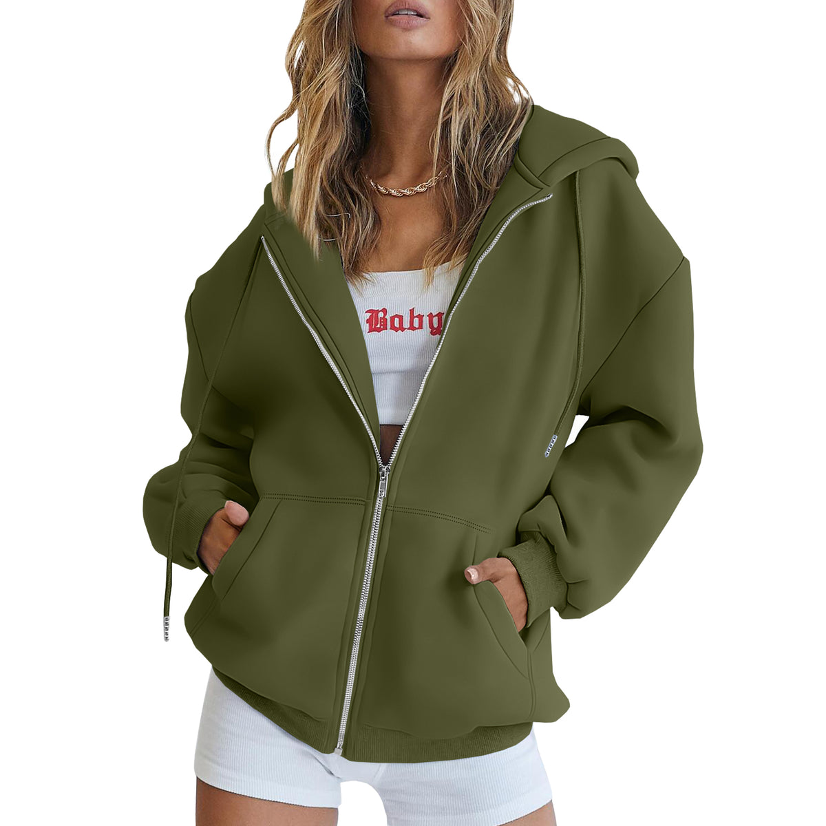 SUNBS Drawstring Zip Up Hoodies for Women Fall Cute Jacket Oversized Casual Sweatshirts with Pocket