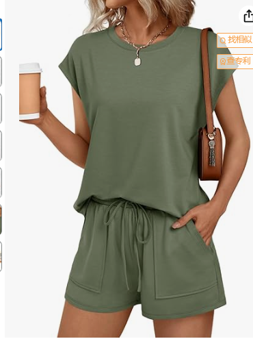 SUNBS Womens Crew Neck Two Piece short Sets Cap Sleeve Drawstring Summer Sweatsuit with Pocket