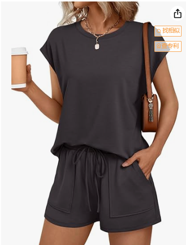 SUNBS Womens Crew Neck Two Piece short Sets Cap Sleeve Drawstring Summer Sweatsuit with Pocket