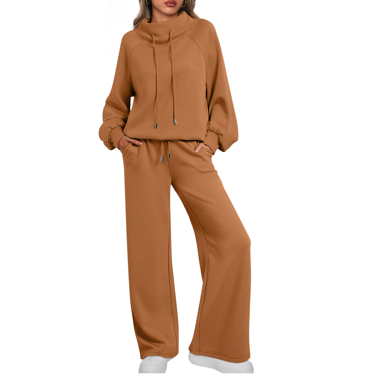 SUNBS Lounge Sets for Women Sweatsuits 2 Piece Outfits 2025 Fall Drawstring Sweatshirt Wide Leg Sweatpants Tracksuit