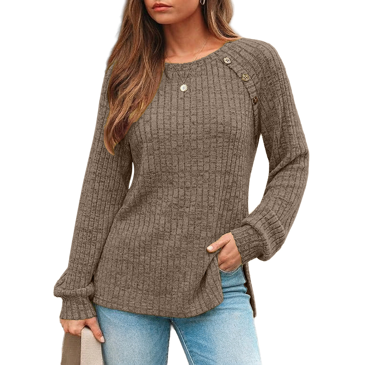 SUNBS Long Sleeve Shirts for Women Casual Tunic Tops Crewneck Dressy Blouse Trendy Clothes