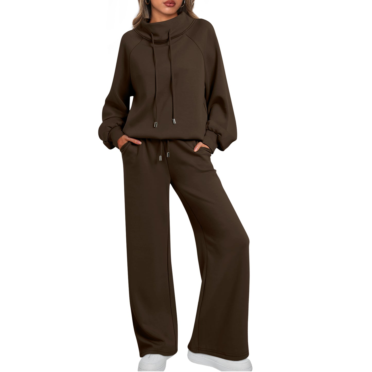 SUNBS Lounge Sets for Women Sweatsuits 2 Piece Outfits 2025 Fall Drawstring Sweatshirt Wide Leg Sweatpants Tracksuit