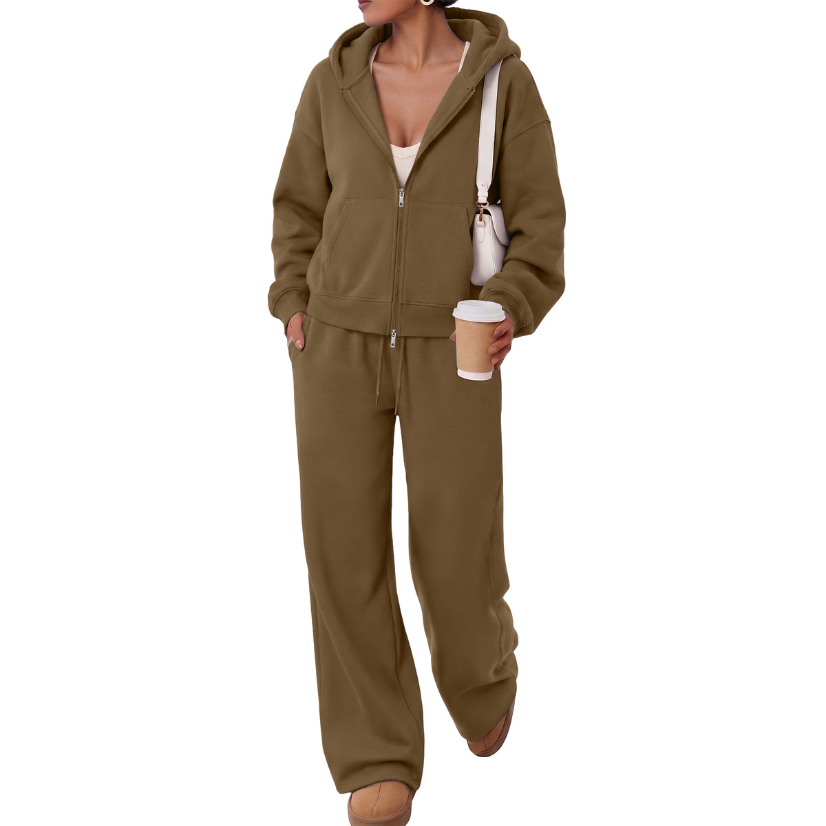 SUNBS Sweatssuits Zip-Up Hoodie Outfits for Women Fall Oversized Loungewear Sets with Wide Leg Pants