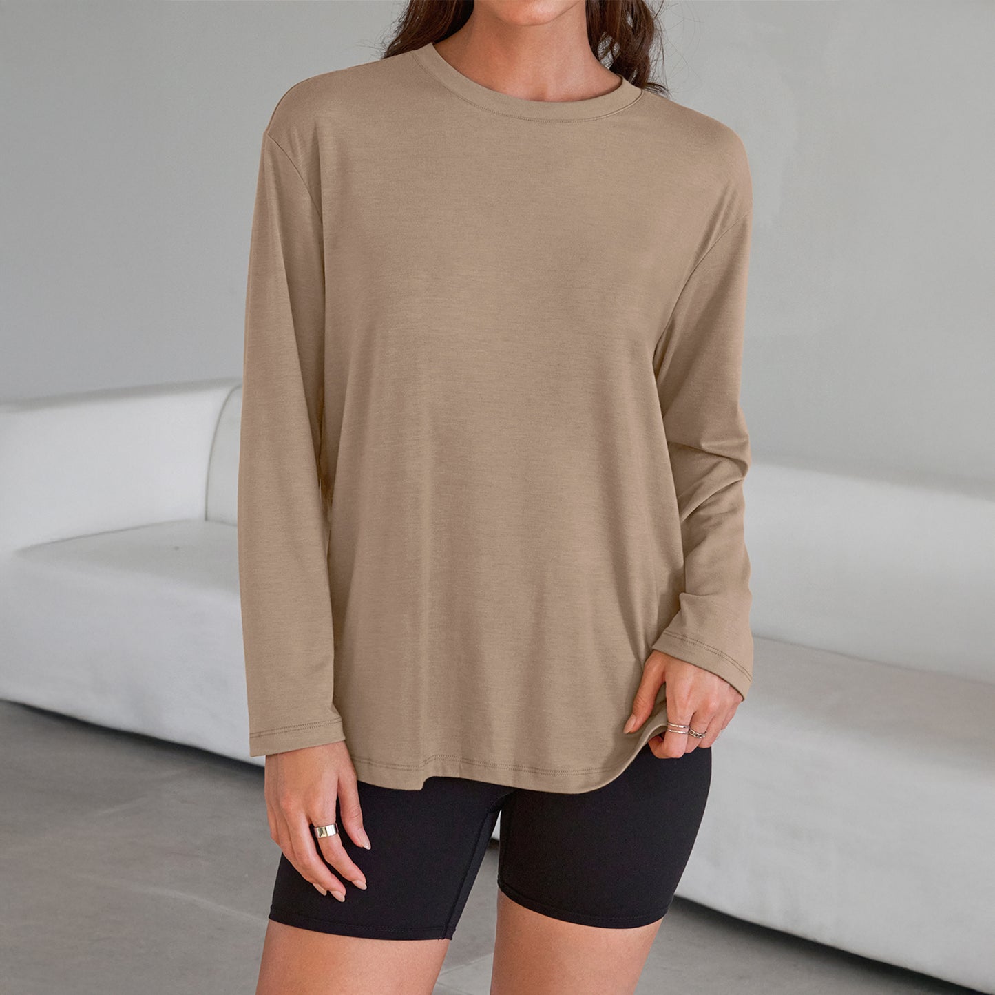 SUNBS T Shirts for Women Oversized Long Sleeve Basic Crewneck Tee Fall Winter Casual Blouses, Sizes S-3XL