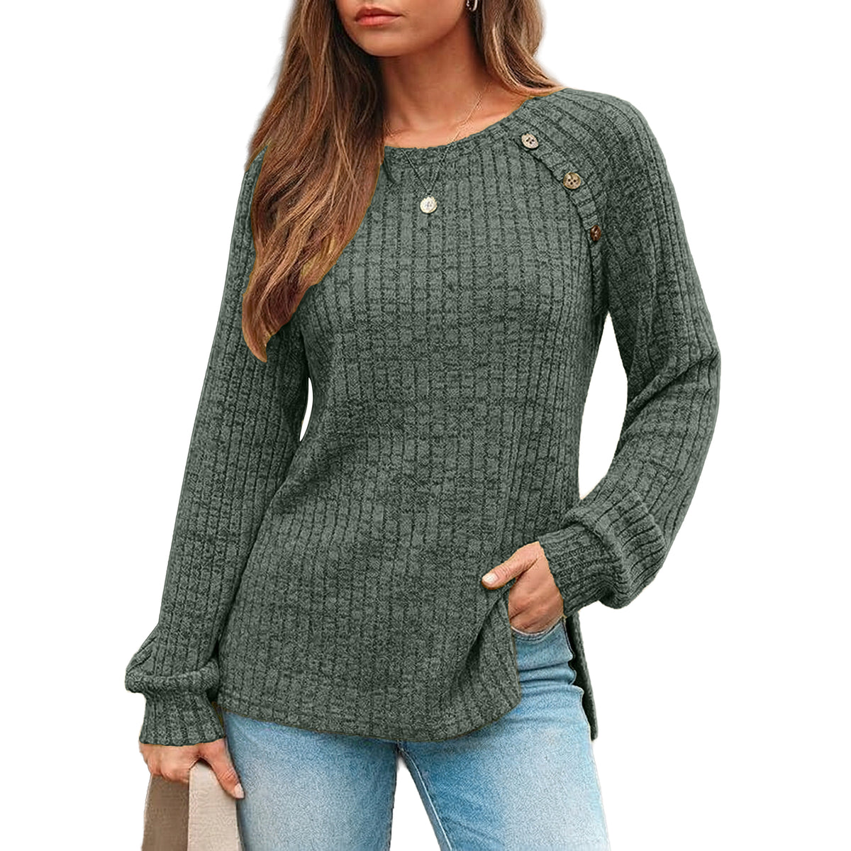 SUNBS Long Sleeve Shirts for Women Casual Tunic Tops Crewneck Dressy Blouse Trendy Clothes