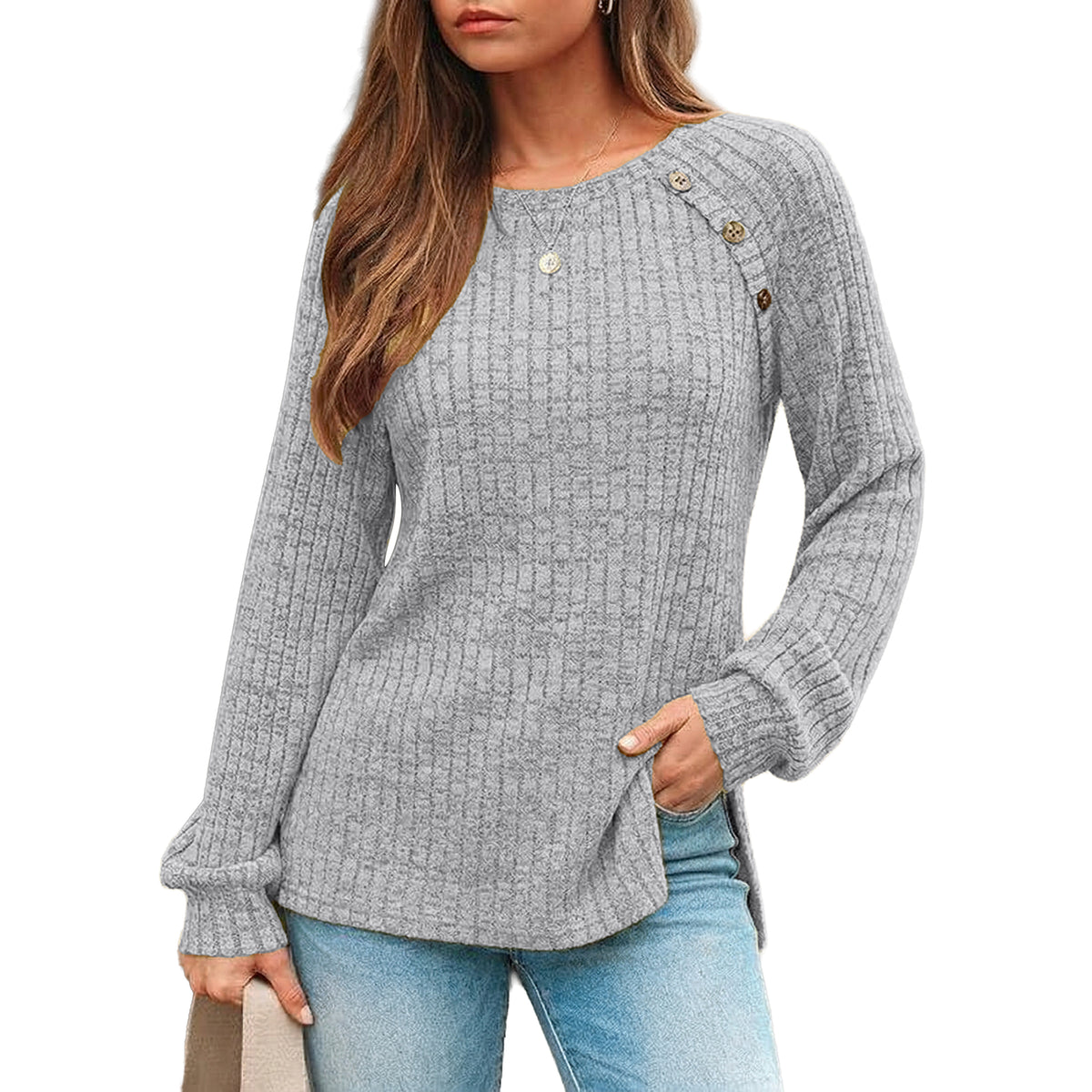 SUNBS Long Sleeve Shirts for Women Casual Tunic Tops Crewneck Dressy Blouse Trendy Clothes