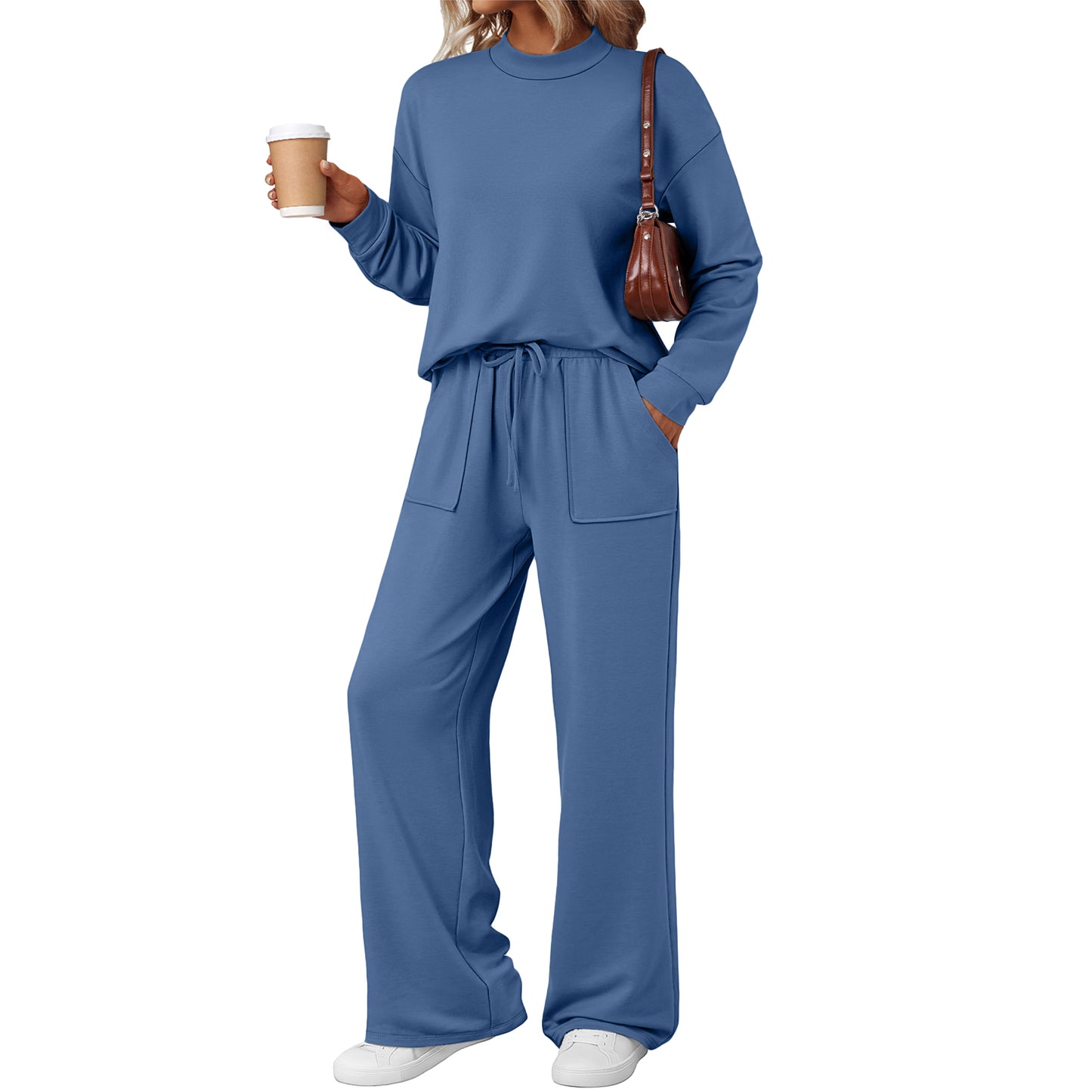 SUNBS Two Piece Sets for Women Fall Outfits Lounge Sets Mock Neck Tops Wide Leg Pants Vacation Travel Airport Outfits