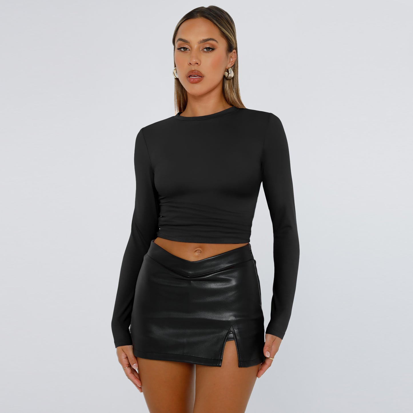 SUNBS Fitted Long Sleeve Shirts for Women Basic Crop Tops Fall Fashion Layering Slim Y2k Trendy Blouse