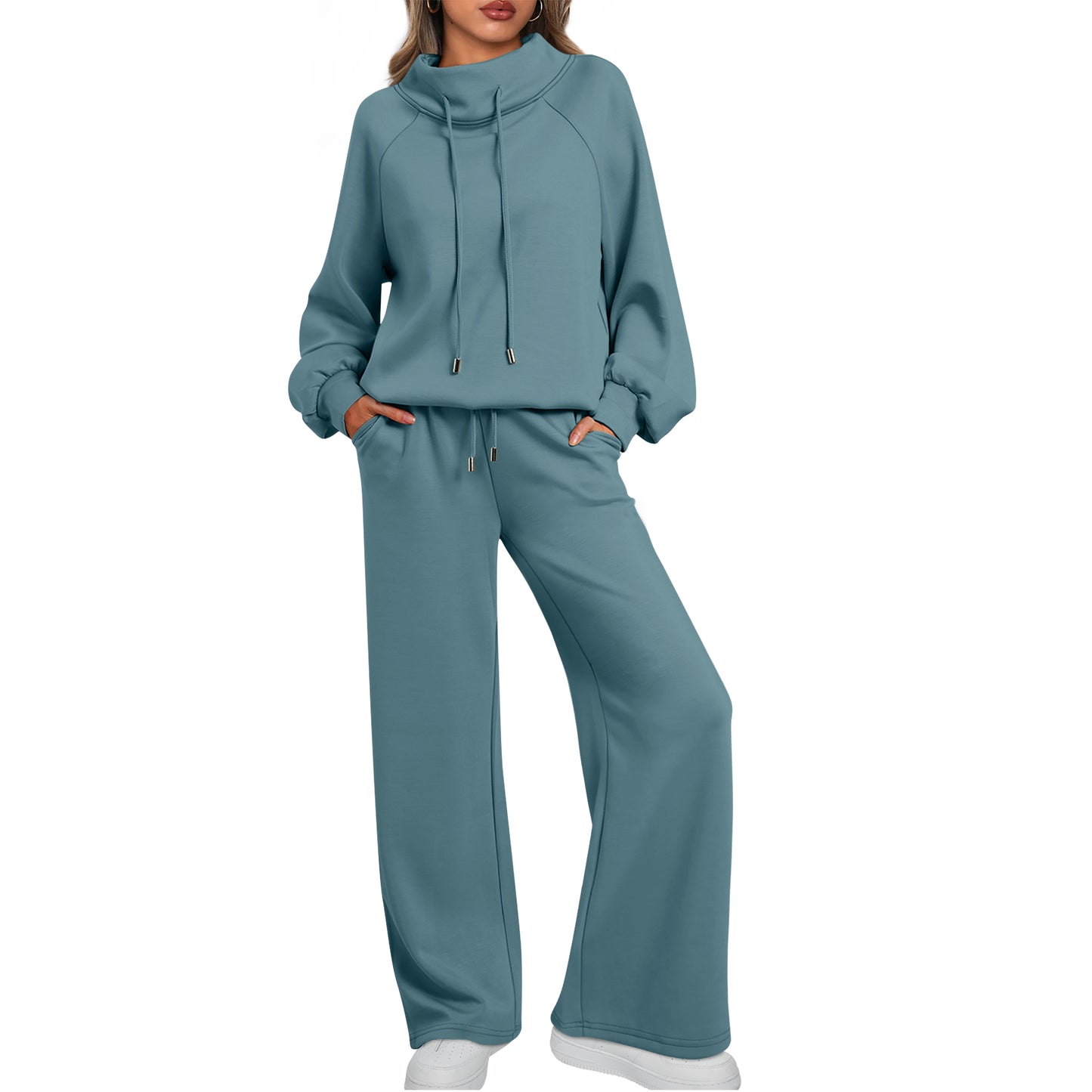 SUNBS Lounge Sets for Women Sweatsuits 2 Piece Outfits 2025 Fall Drawstring Sweatshirt Wide Leg Sweatpants Tracksuit