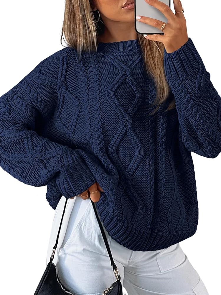 SUNBS Oversized Sweaters for Women Cable Knit Crewneck Pullover Casual Long Sleeve Top Fall Womens Clothes