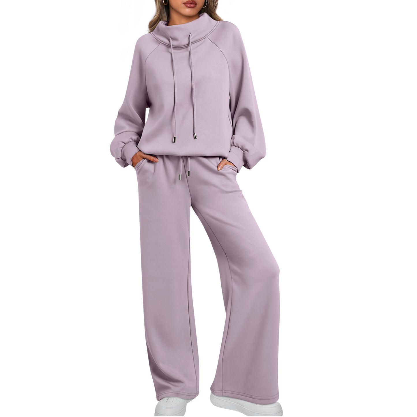 SUNBS Lounge Sets for Women Sweatsuits 2 Piece Outfits 2025 Fall Drawstring Sweatshirt Wide Leg Sweatpants Tracksuit