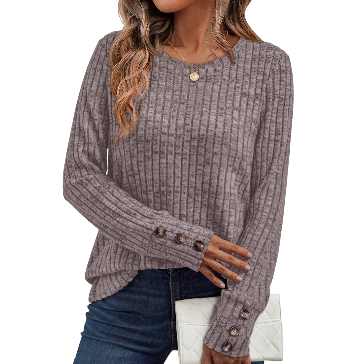 SUNBS Sweaters for Womens Long Sleeve Shirts Button Cuffs Tunic Blouse Fashion Outfits