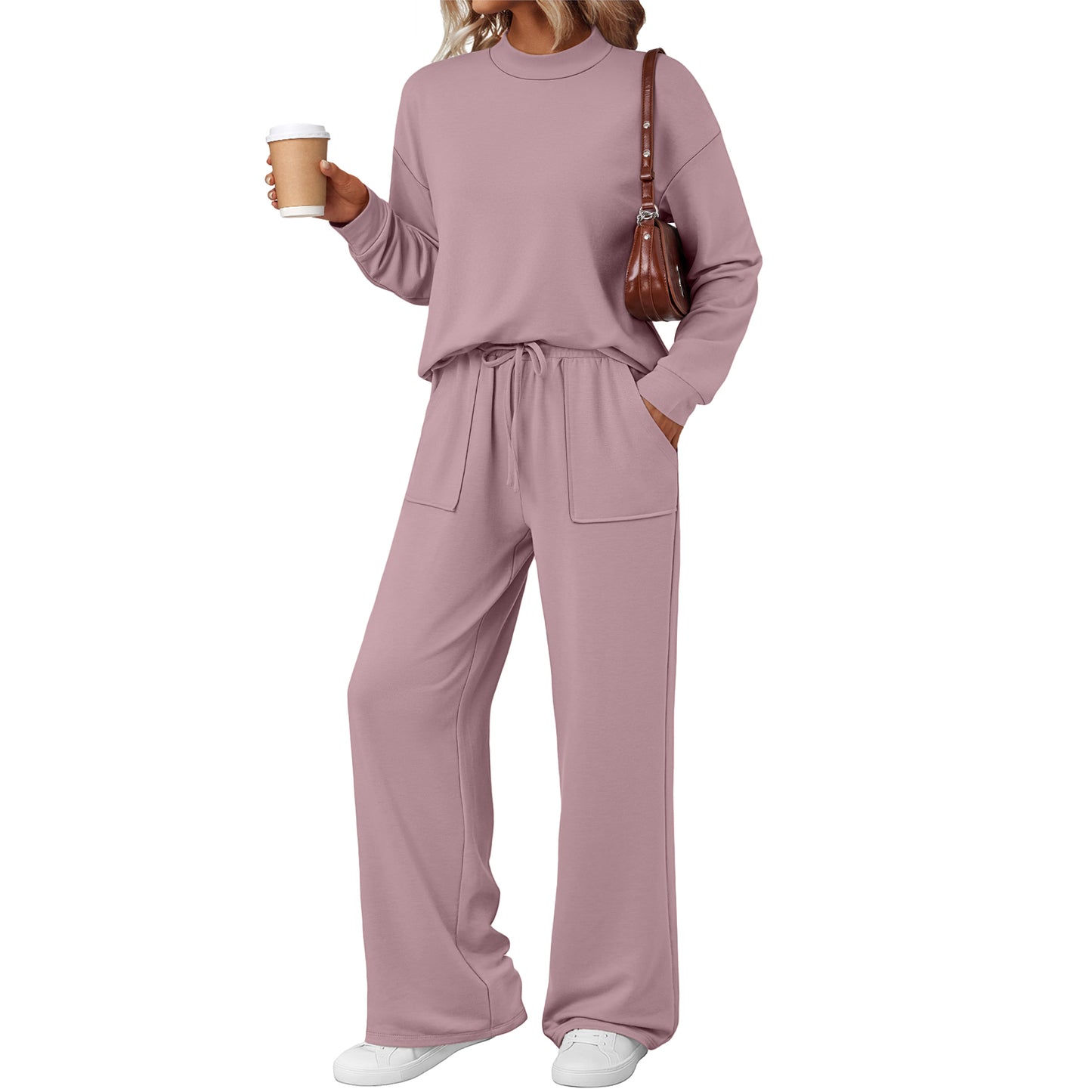 SUNBS Two Piece Sets for Women Fall Outfits Lounge Sets Mock Neck Tops Wide Leg Pants Vacation Travel Airport Outfits