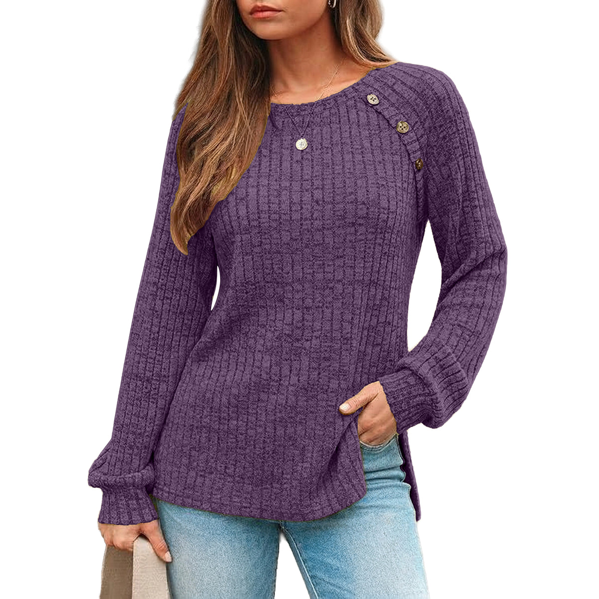 SUNBS Long Sleeve Shirts for Women Casual Tunic Tops Crewneck Dressy Blouse Trendy Clothes