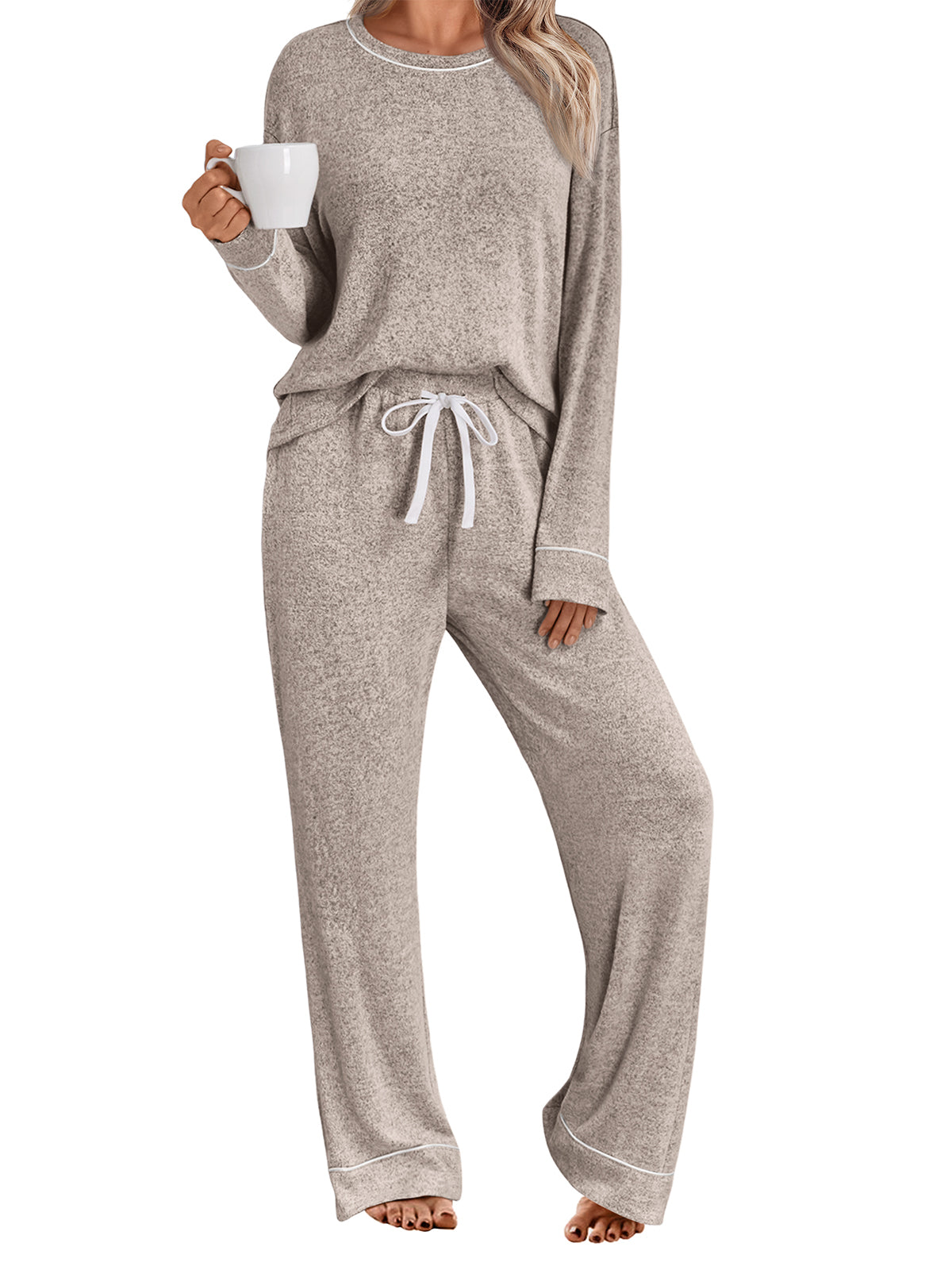 SUNBS Two Piece Lounge Sets Pajamas for Women Set Long Sleeve Shirts Matching Outfits Wide Leg Pants with Pockets Clothes 2025