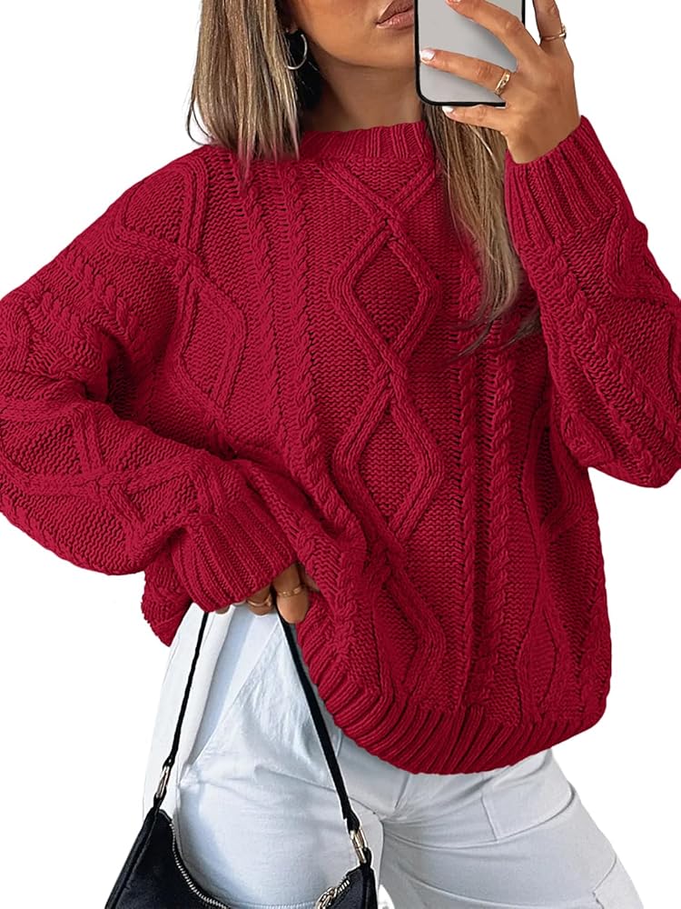 SUNBS Oversized Sweaters for Women Cable Knit Crewneck Pullover Casual Long Sleeve Top Fall Womens Clothes
