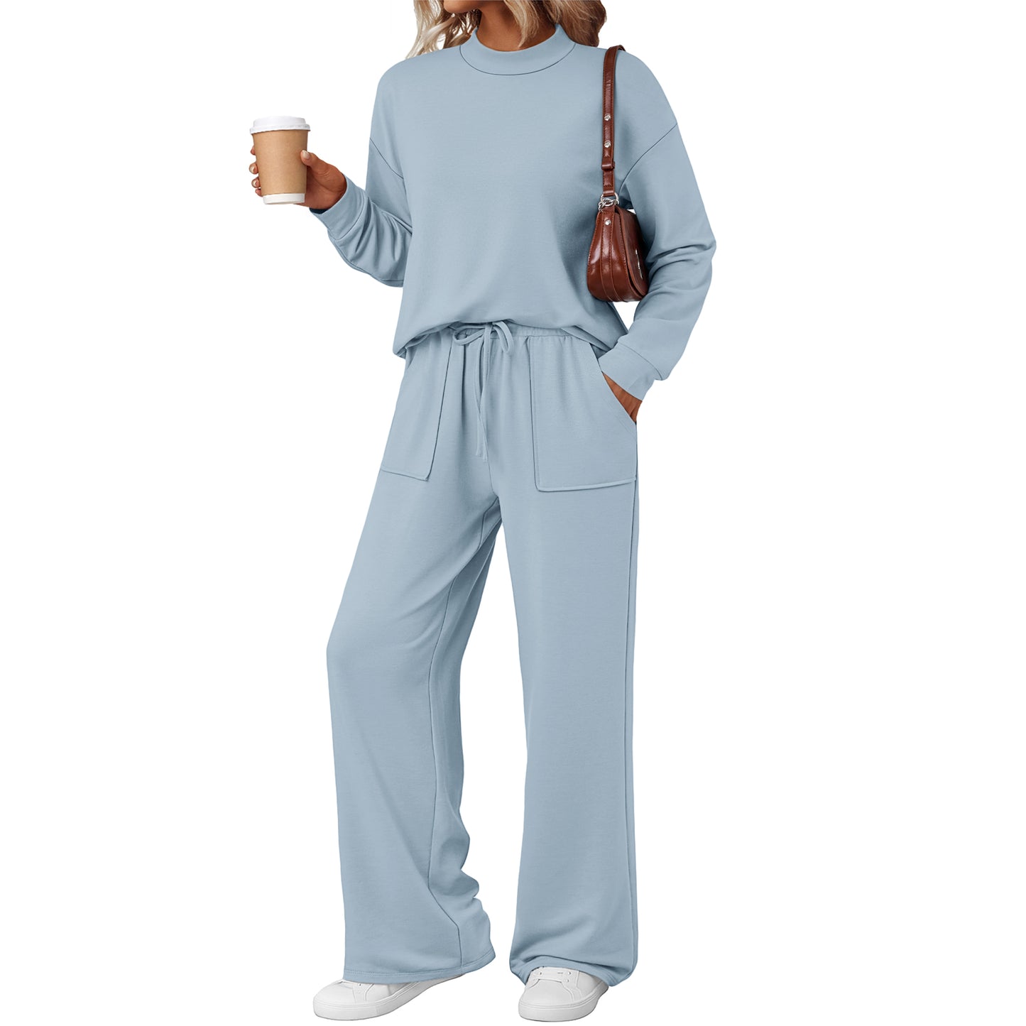 SUNBS Two Piece Sets for Women Fall Outfits Lounge Sets Mock Neck Tops Wide Leg Pants Vacation Travel Airport Outfits