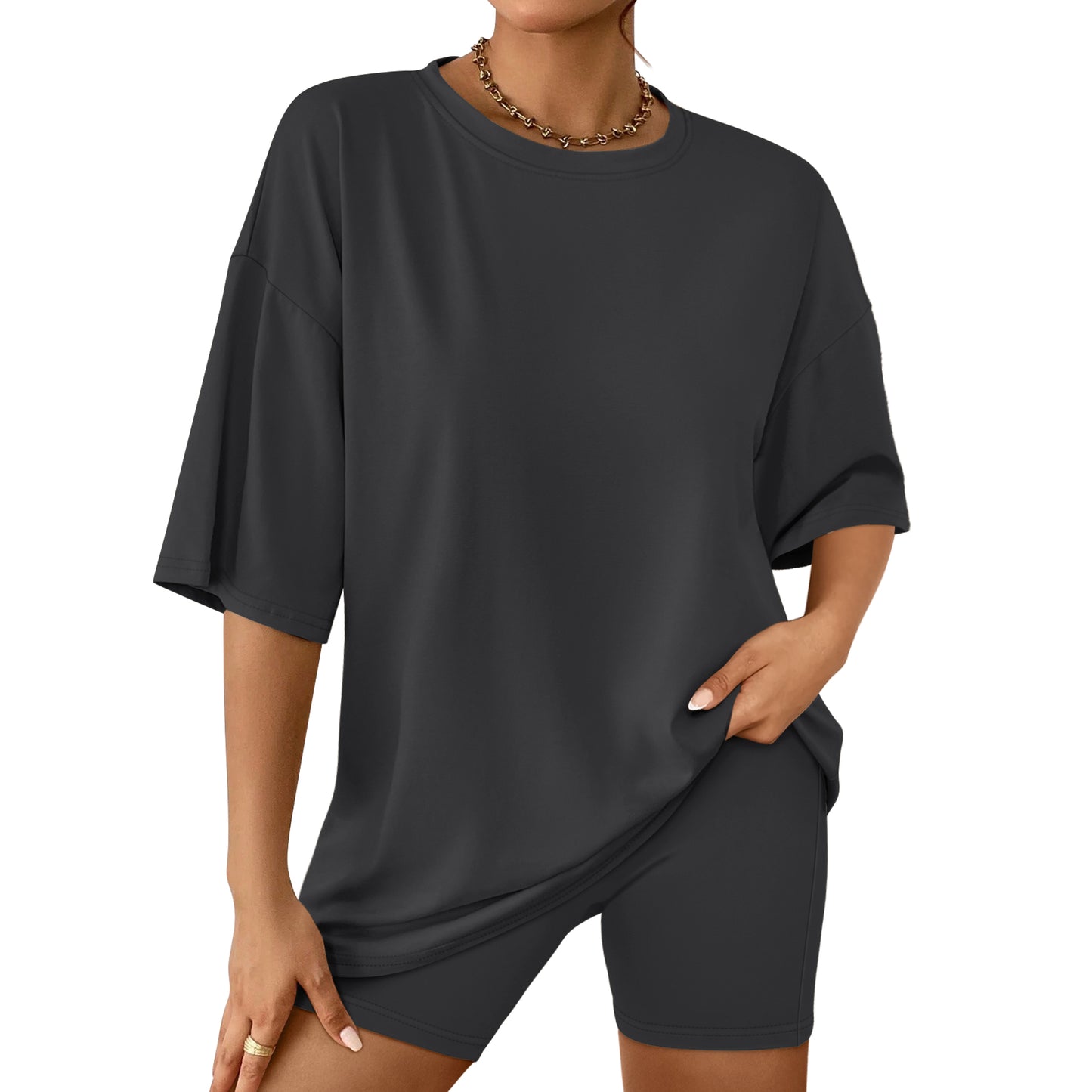 SUNBS Women's Lounge Set Womens 2 Piece Sets Matching Clothing Oversized Tshirts Biker Short Summer Outfits 2025