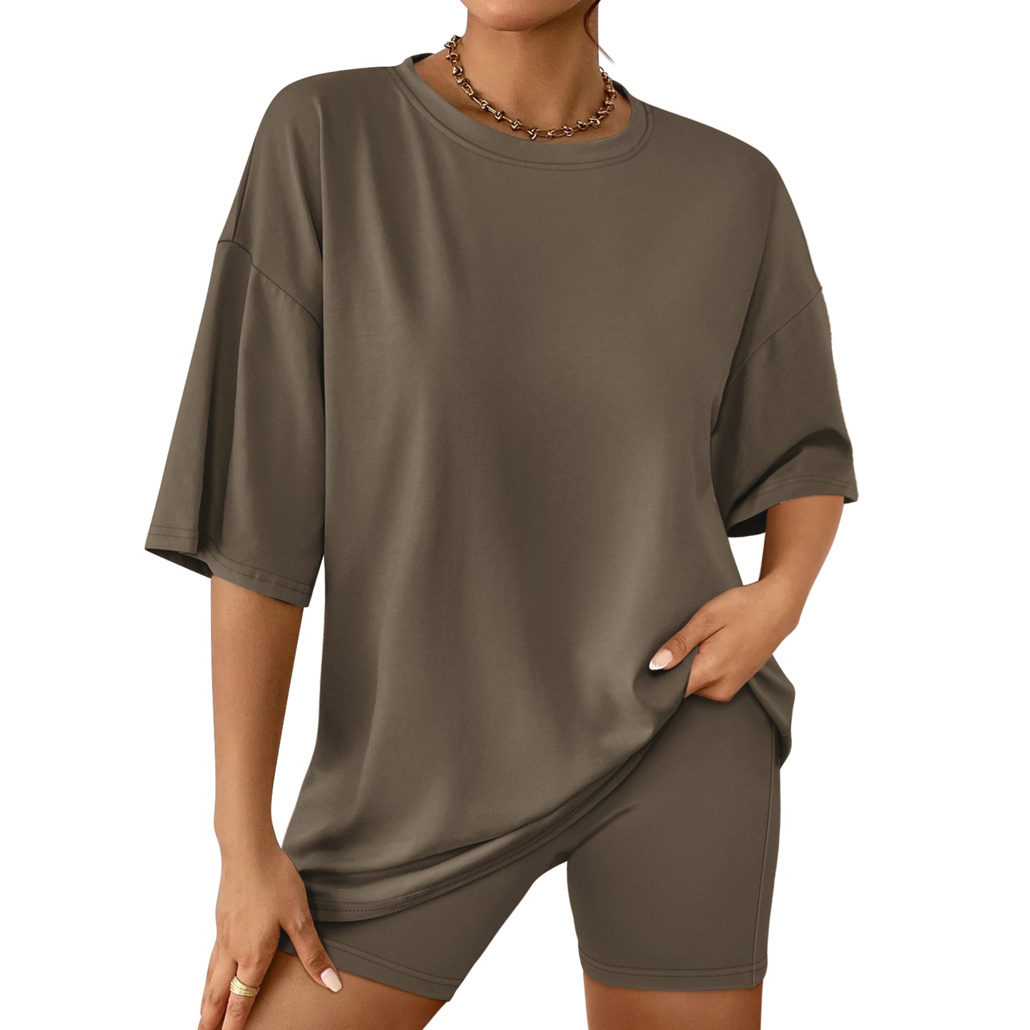 SUNBS Women's Lounge Set Womens 2 Piece Sets Matching Clothing Oversized Tshirts Biker Short Summer Outfits 2025