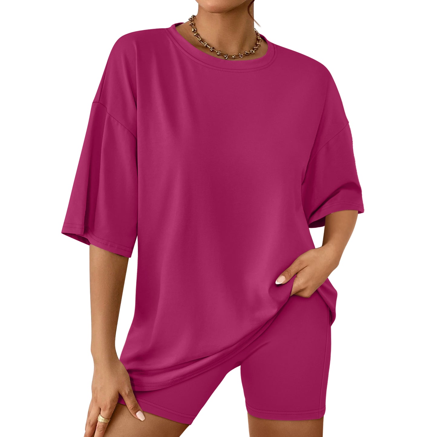 SUNBS Women's Lounge Set Womens 2 Piece Sets Matching Clothing Oversized Tshirts Biker Short Summer Outfits 2025
