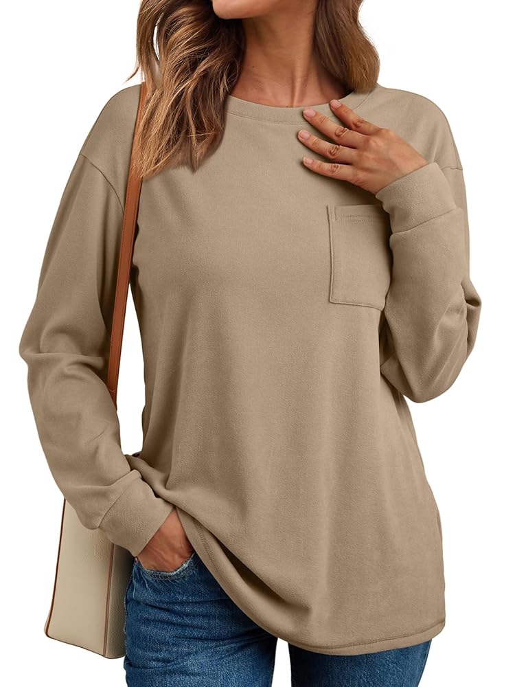 SUNBS Womens Long Sleeve Crewneck Shirts Fall Winter Casual Work Tops Women Blouses Trendy Basic Outfits