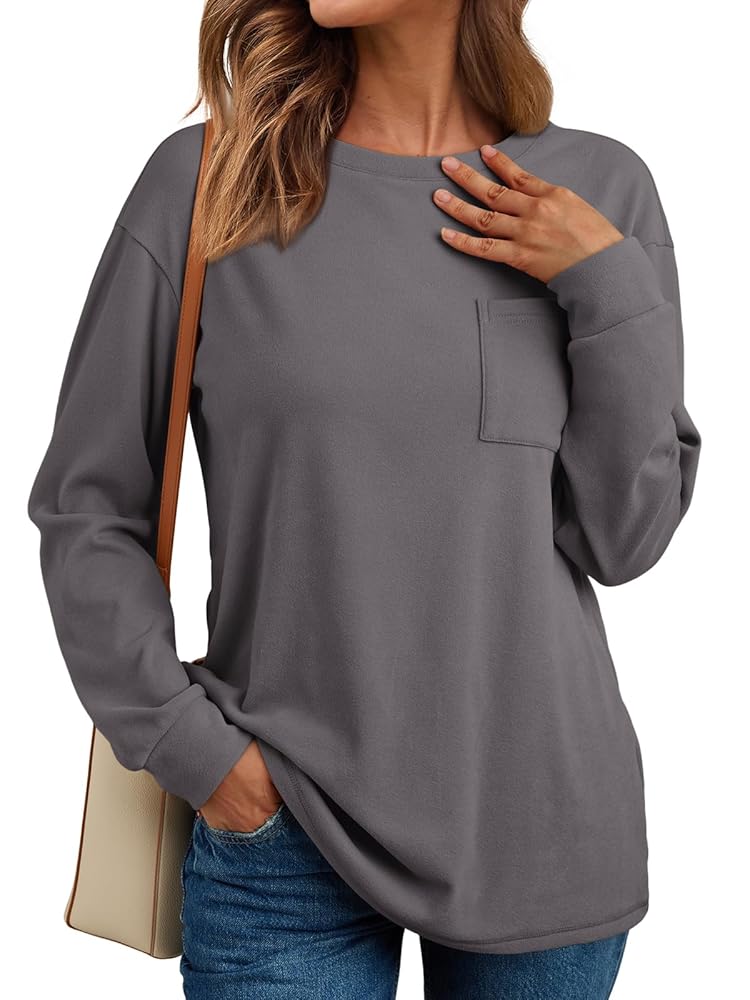 SUNBS Womens Long Sleeve Crewneck Shirts Fall Winter Casual Work Tops Women Blouses Trendy Basic Outfits