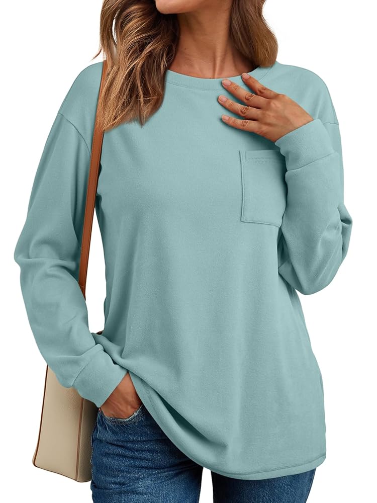 SUNBS Womens Long Sleeve Crewneck Shirts Fall Winter Casual Work Tops Women Blouses Trendy Basic Outfits