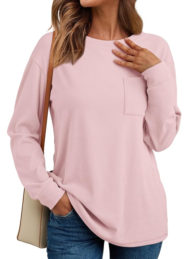 SUNBS Womens Long Sleeve Crewneck Shirts Fall Winter Casual Work Tops Women Blouses Trendy Basic Outfits