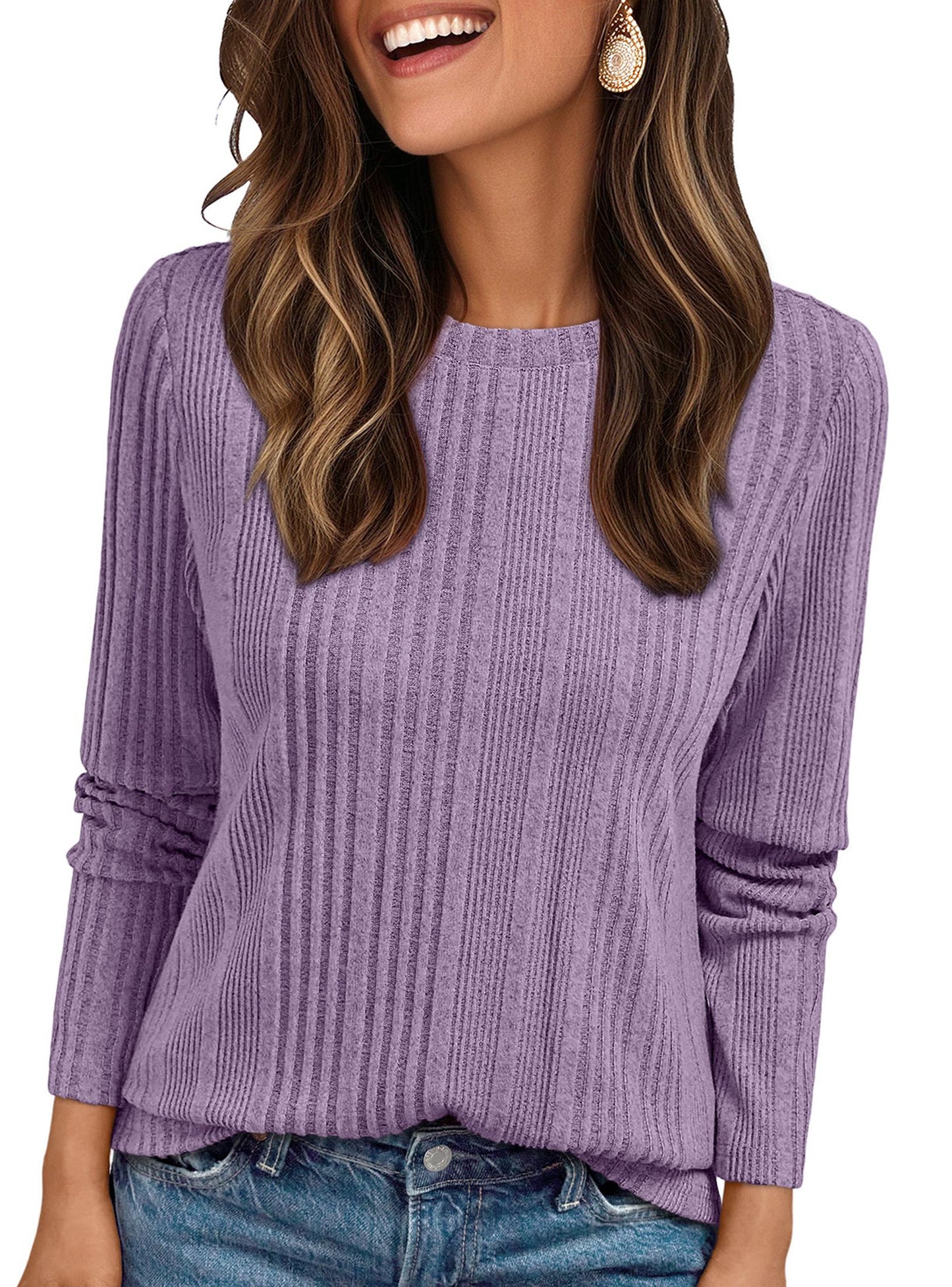 SUNBS Tunic Shirts for Womens Long Sleeve Tops Casual Crewneck Sweaters Women Blouses Fashion Clothes