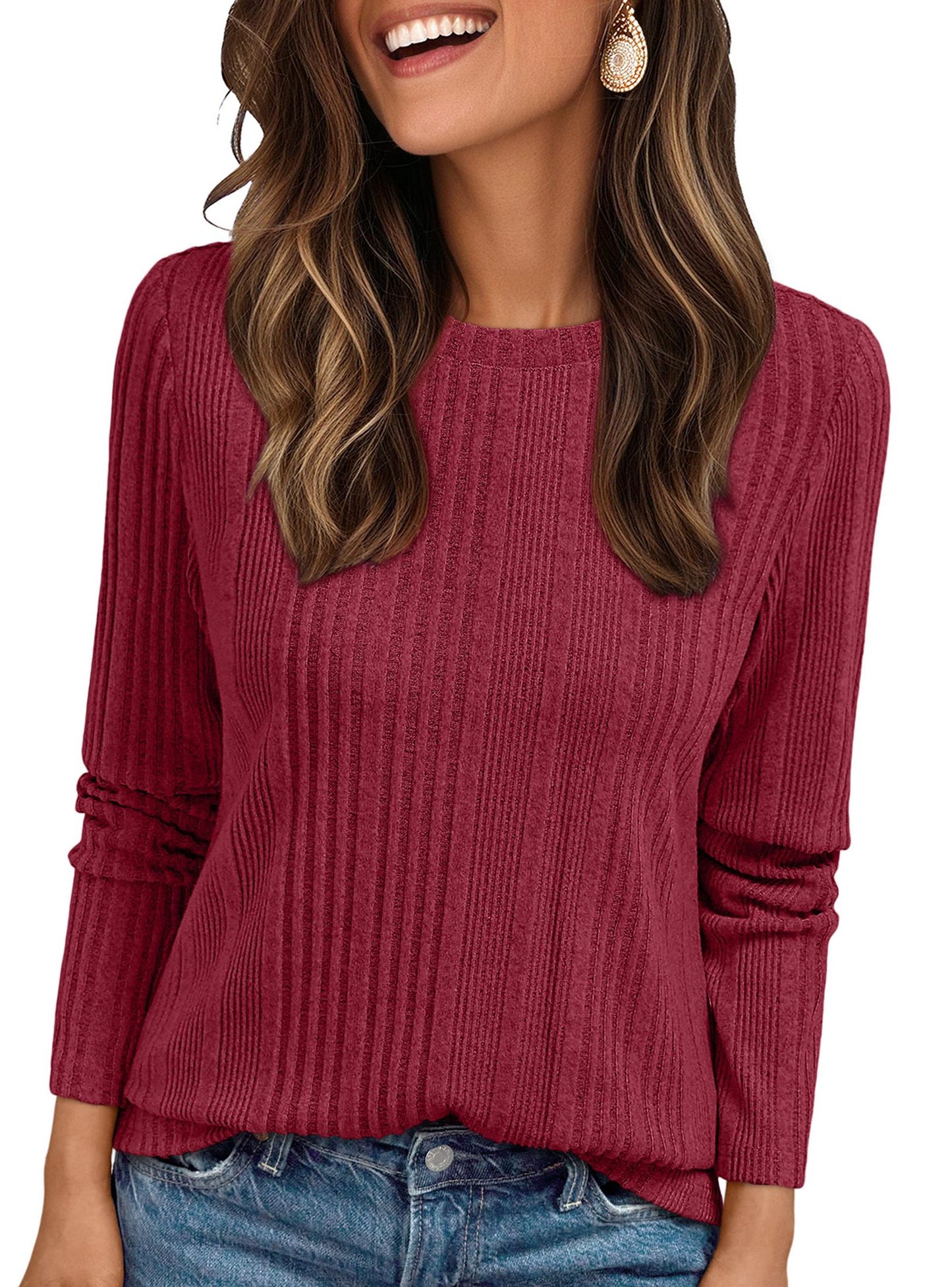 SUNBS Tunic Shirts for Womens Long Sleeve Tops Casual Crewneck Sweaters Women Blouses Fashion Clothes