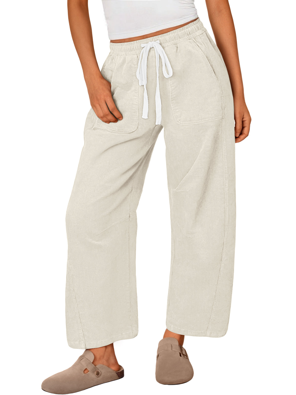 SUNBS Womens Corduroy Pants Fall Barrel Linen Pant Winter Casual Wide Leg Trousers with Pockets