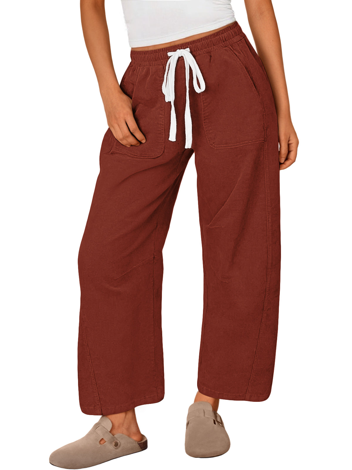 SUNBS Womens Corduroy Pants Fall Barrel Linen Pant Winter Casual Wide Leg Trousers with Pockets