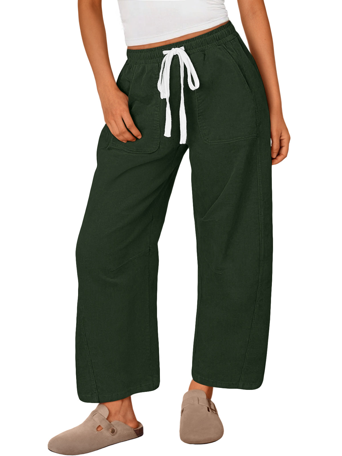 SUNBS Womens Corduroy Pants Fall Barrel Linen Pant Winter Casual Wide Leg Trousers with Pockets