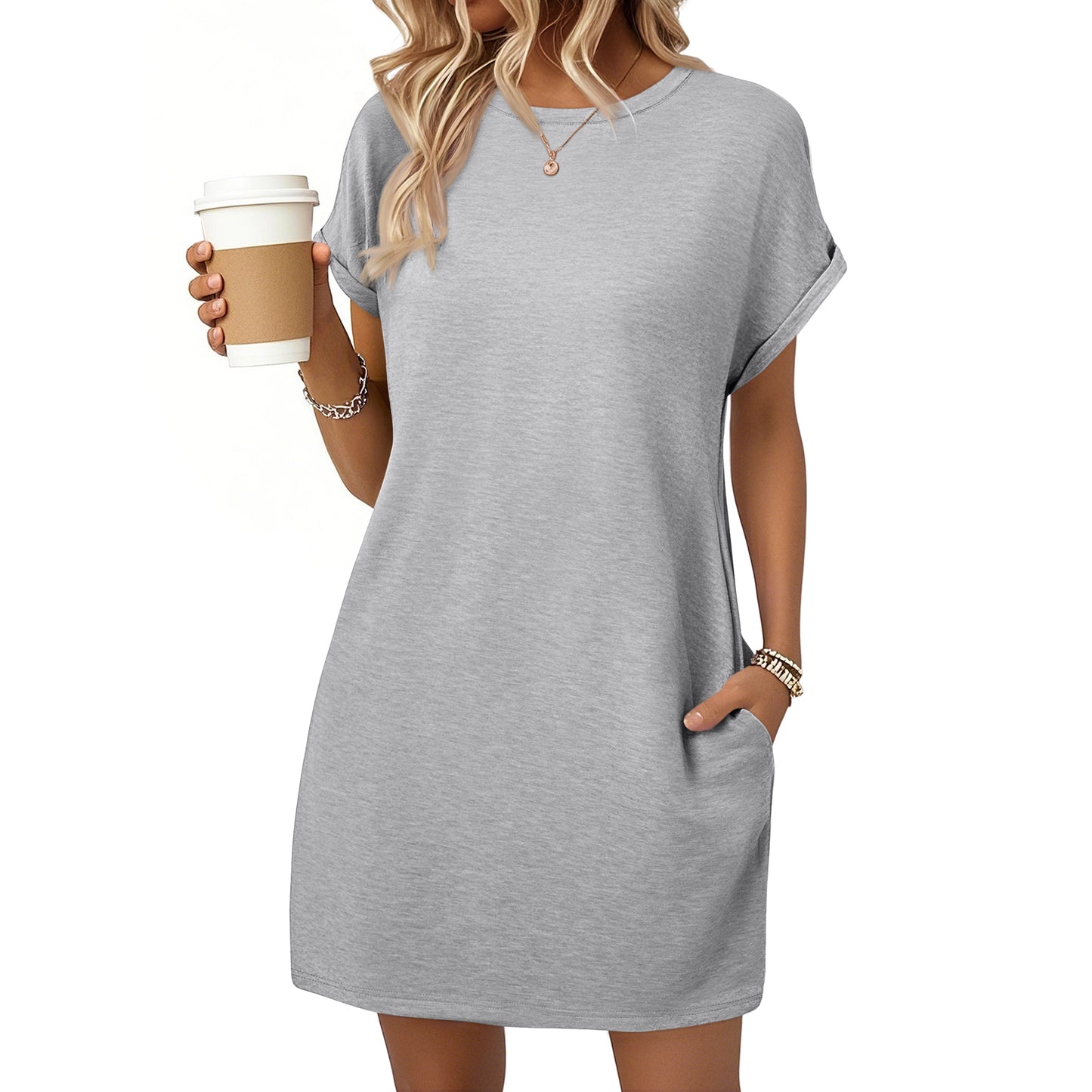 SUNBS Dresses for Womens Summer Spring T Shirt Dress Vacation Beach Mini Sundress Loose Clothes with Pockets