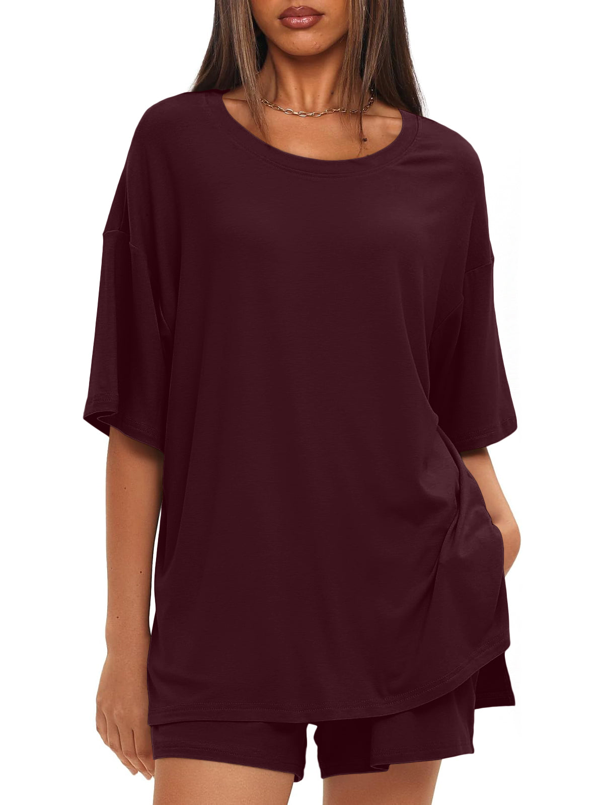 SUNBS 2 Piece Lounge Set for Women Matching Sets Oversized Top and Shorts Sweatsuit Travel Airport Outfit