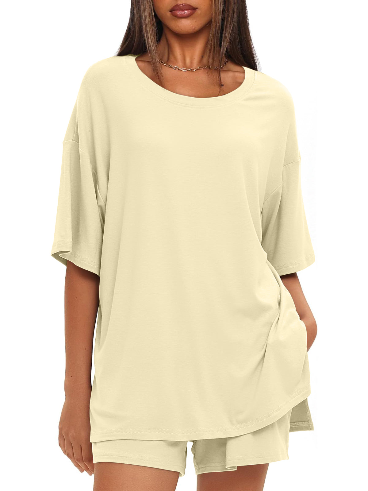 SUNBS 2 Piece Lounge Set for Women Matching Sets Oversized Top and Shorts Sweatsuit Travel Airport Outfit