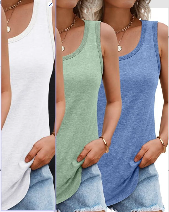 SUNBS 3 Packs Loose Fit Tank Tops for Women Casual Crewneck Sleeveless Shirts Summer Plus Size Blouses