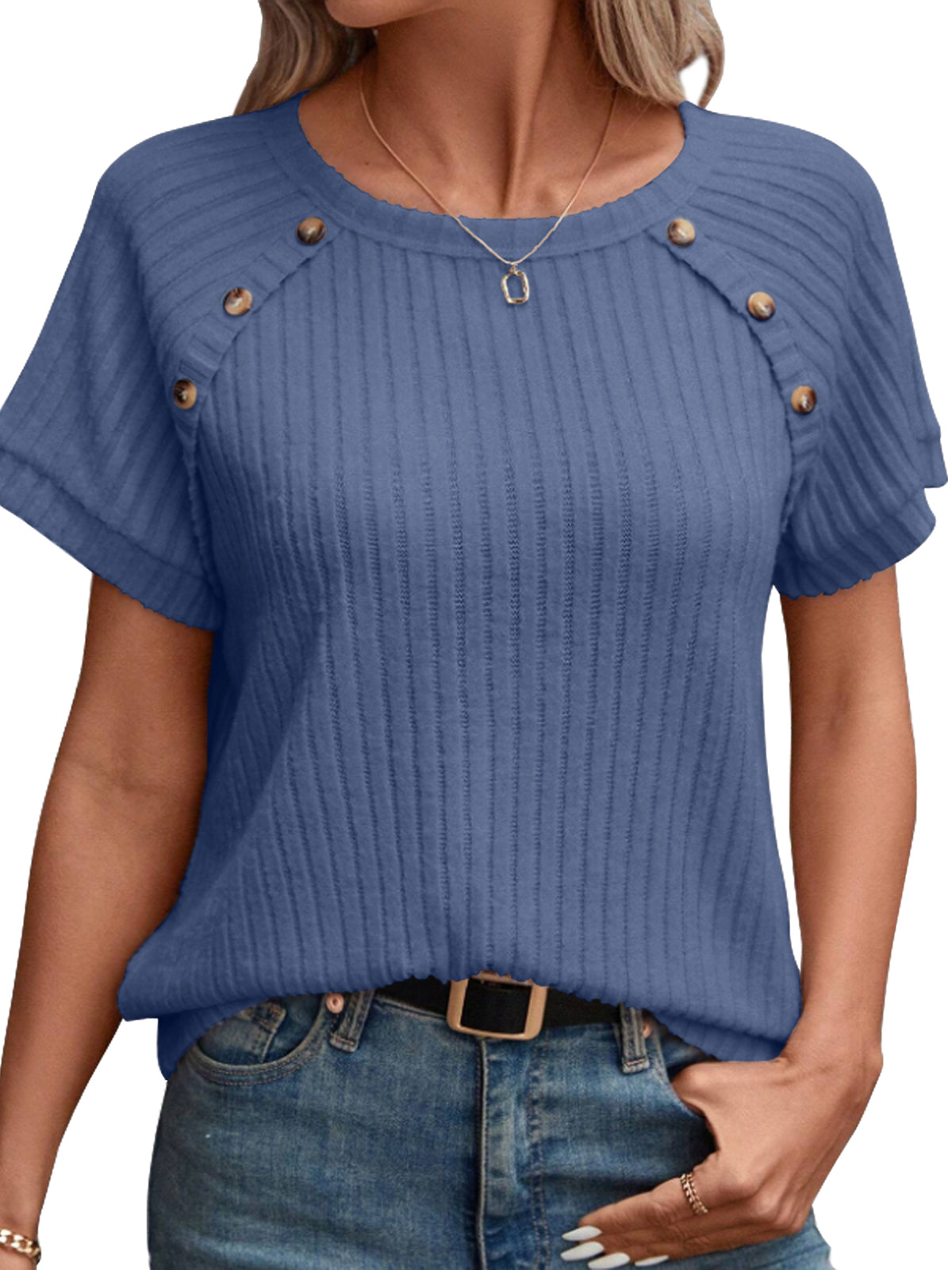 SUNBS Blouses for Women Crew Neck Casual Tunic Tops Short Sleeve Shirts Fashion Clothing