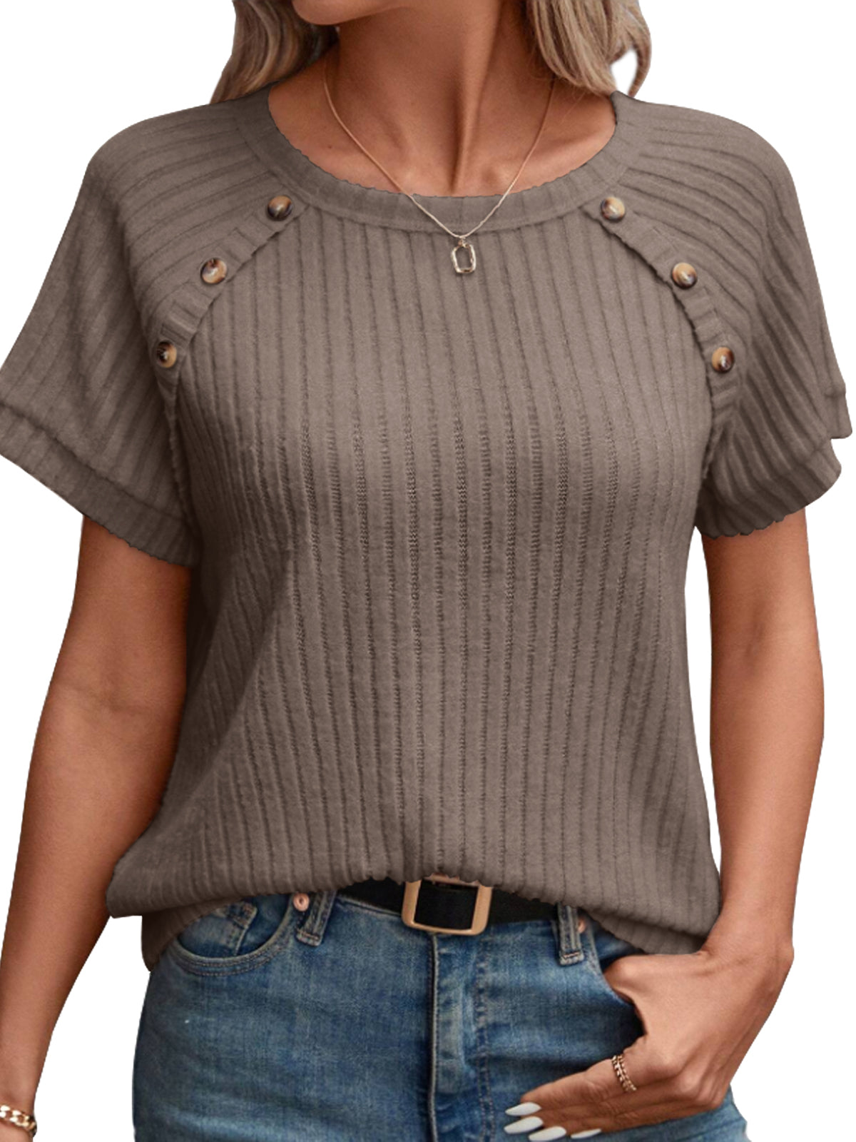 SUNBS Blouses for Women Crew Neck Casual Tunic Tops Short Sleeve Shirts Fashion Clothing