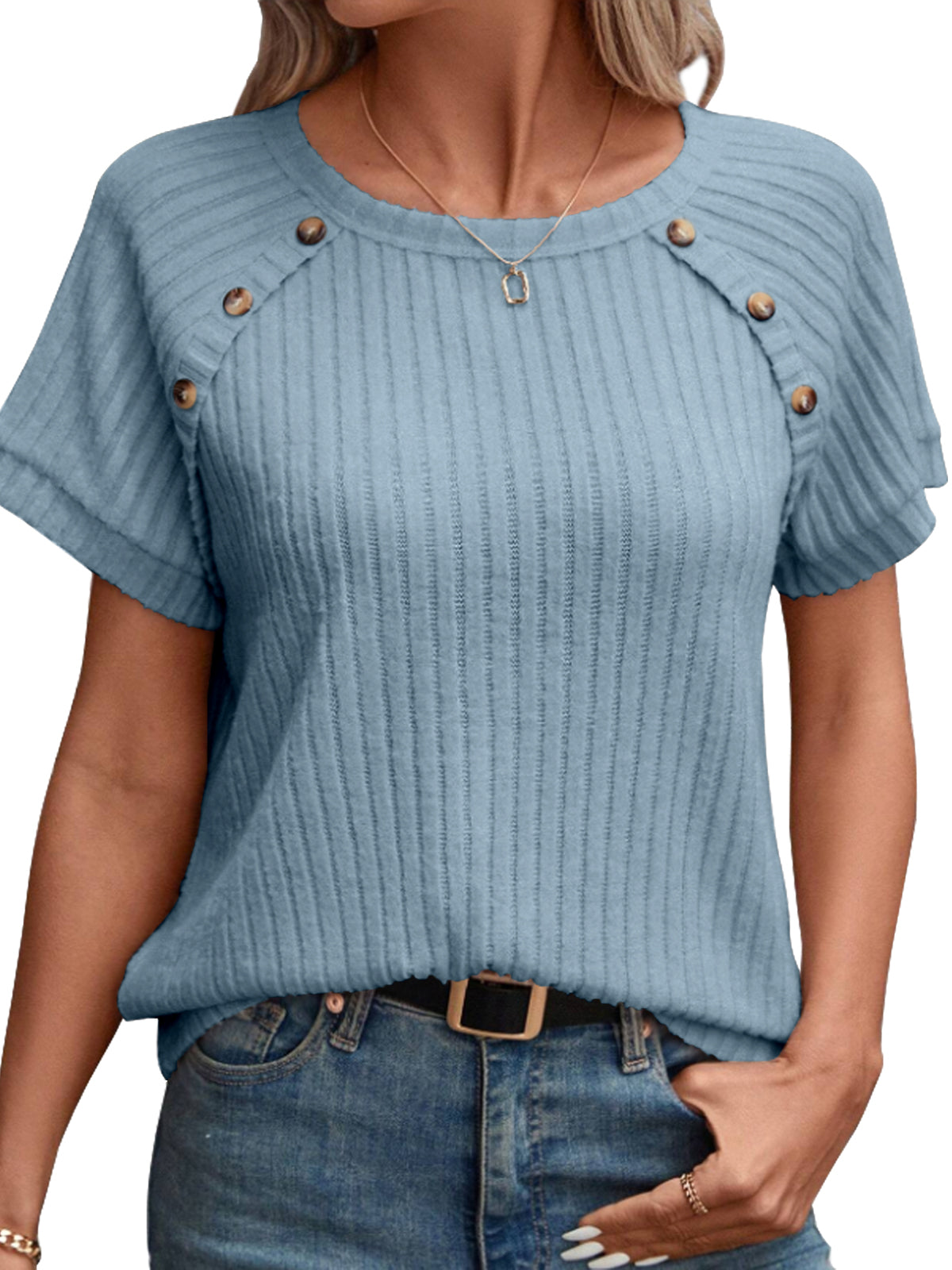 SUNBS Blouses for Women Crew Neck Casual Tunic Tops Short Sleeve Shirts Fashion Clothing