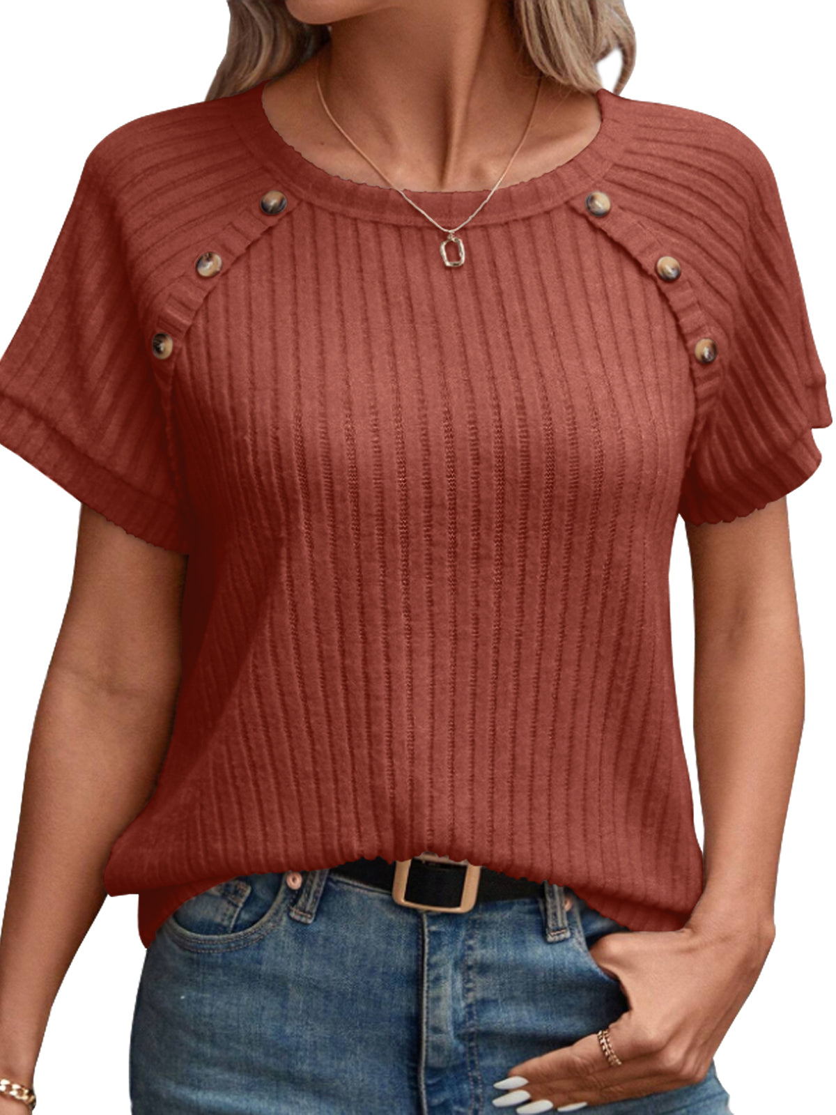 SUNBS Blouses for Women Crew Neck Casual Tunic Tops Short Sleeve Shirts Fashion Clothing