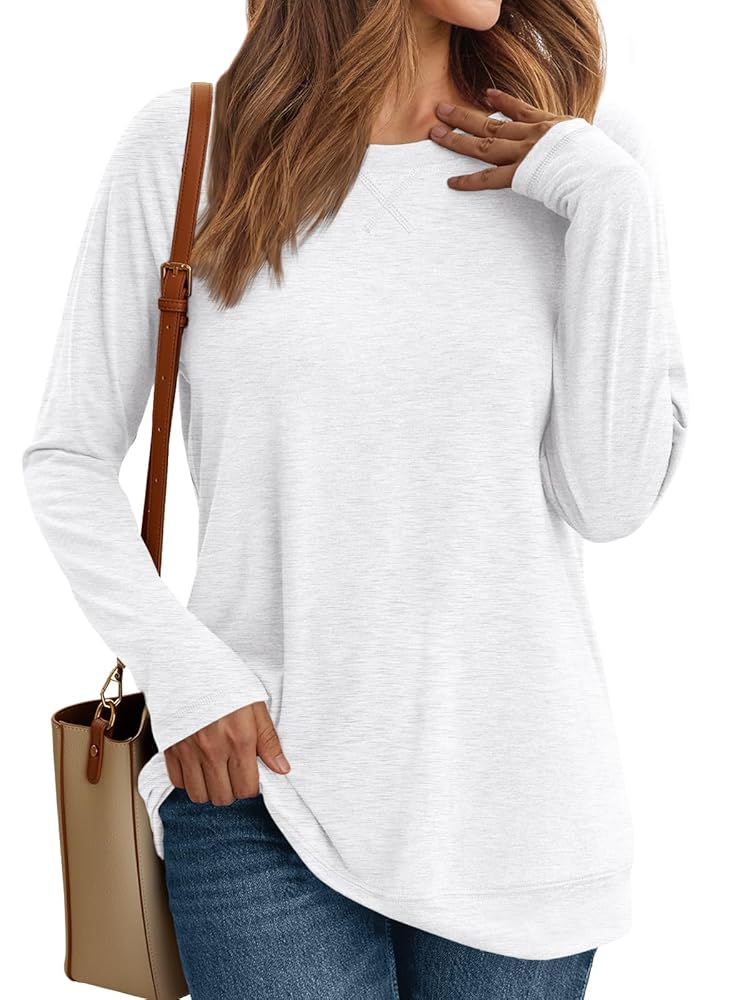 SUNBS Long Sleeve Shirts for Women Casual Work Tops Crewneck Blouses Loose Fit Clothes Trendy
