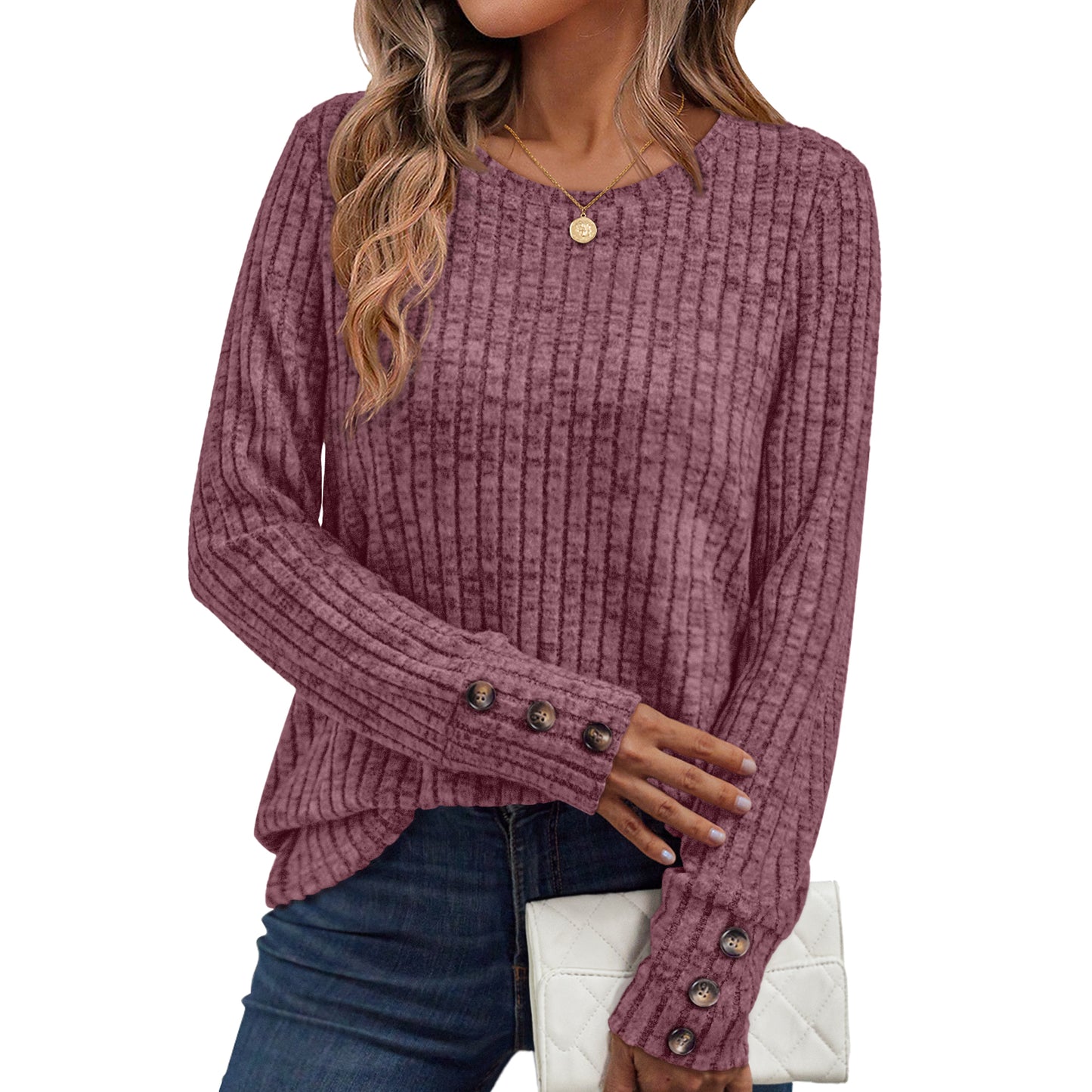 SUNBS Sweaters for Womens Long Sleeve Shirts Button Cuffs Tunic Blouse Fashion Outfits