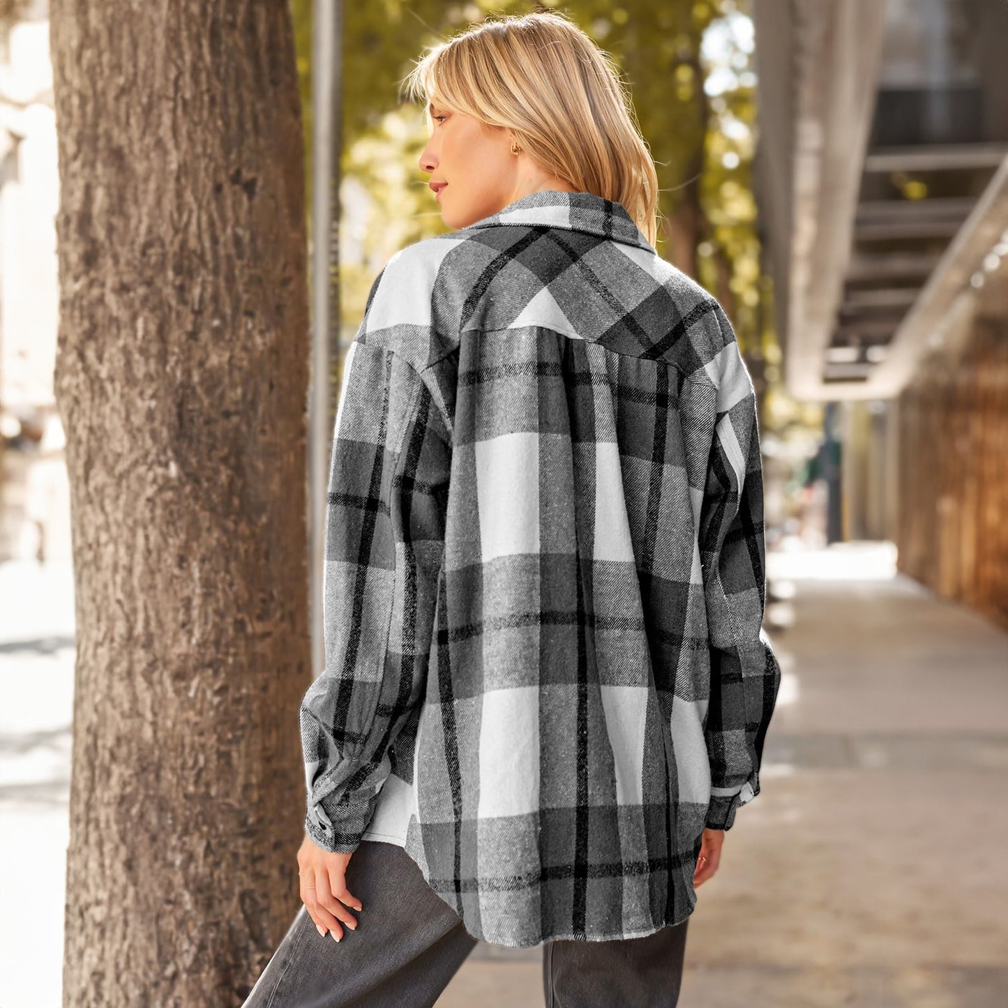 SUNBS Flannel Shirt Women Button Down Shacket Jackets Long Sleeve Plaid Shirts Blouses for Womens