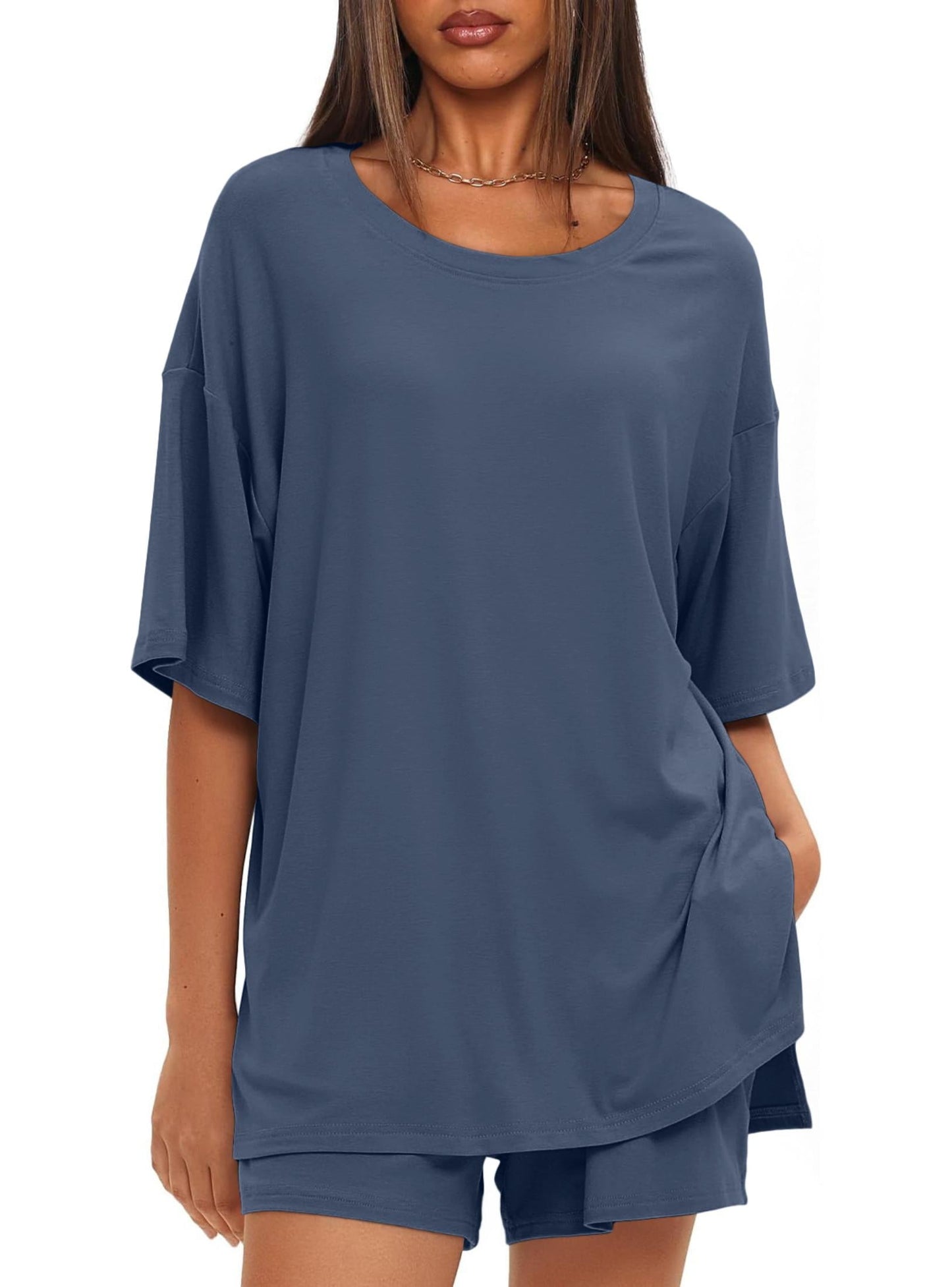 SUNBS 2 Piece Lounge Set for Women Matching Sets Oversized Top and Shorts Sweatsuit Travel Airport Outfit