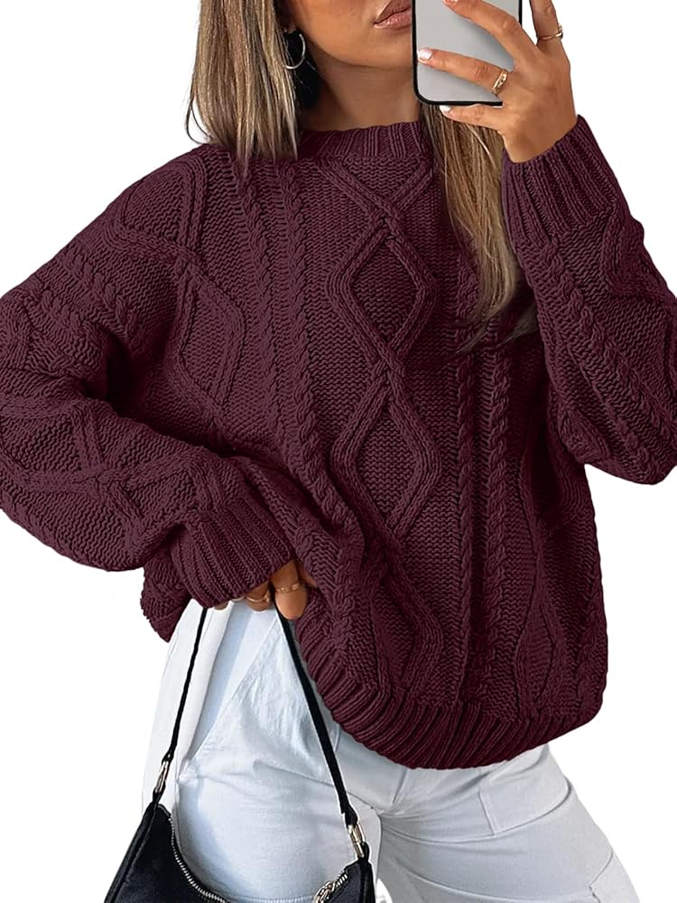 SUNBS Oversized Sweaters for Women Cable Knit Crewneck Pullover Casual Long Sleeve Top Fall Womens Clothes