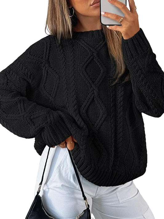 SUNBS Oversized Sweaters for Women Cable Knit Crewneck Pullover Casual Long Sleeve Top Fall Womens Clothes