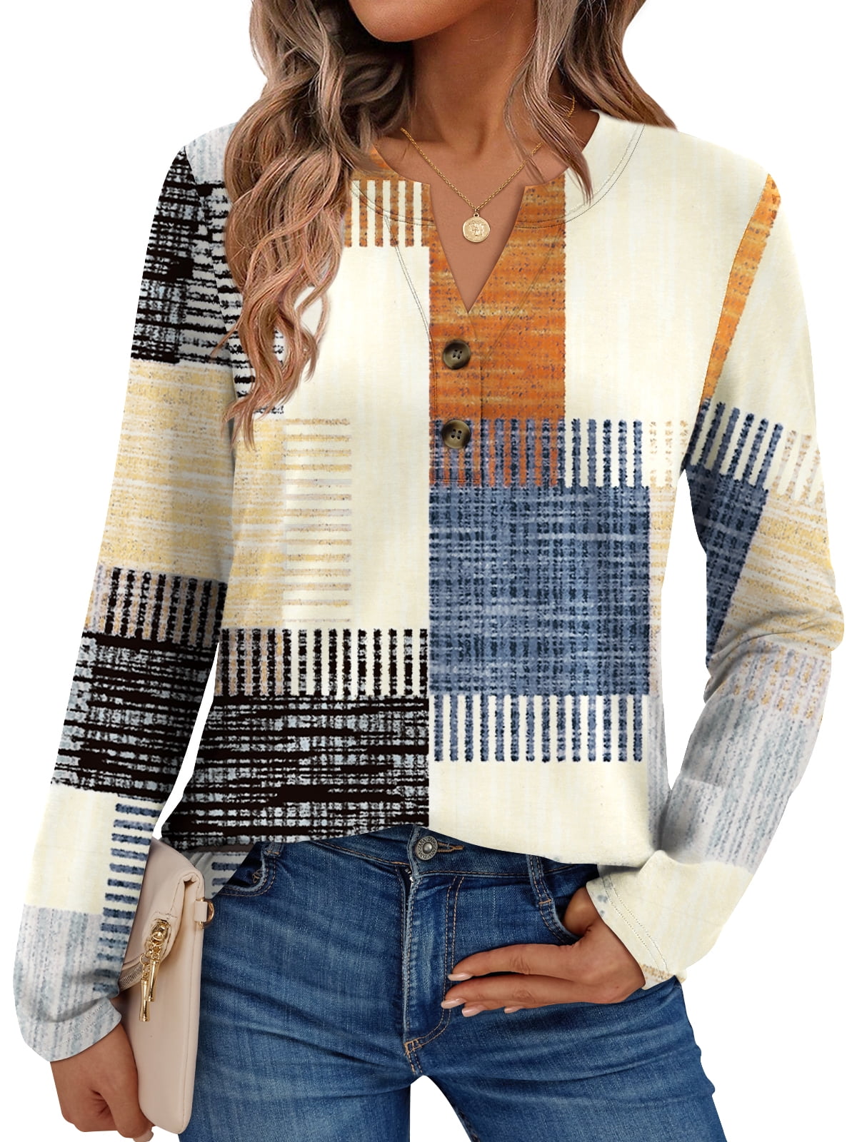 SUNBS Henley Blouses for Women Long Sleeve Shirts Fall Fashion Dressy Casual Tops Cute Work Outfits Clothes